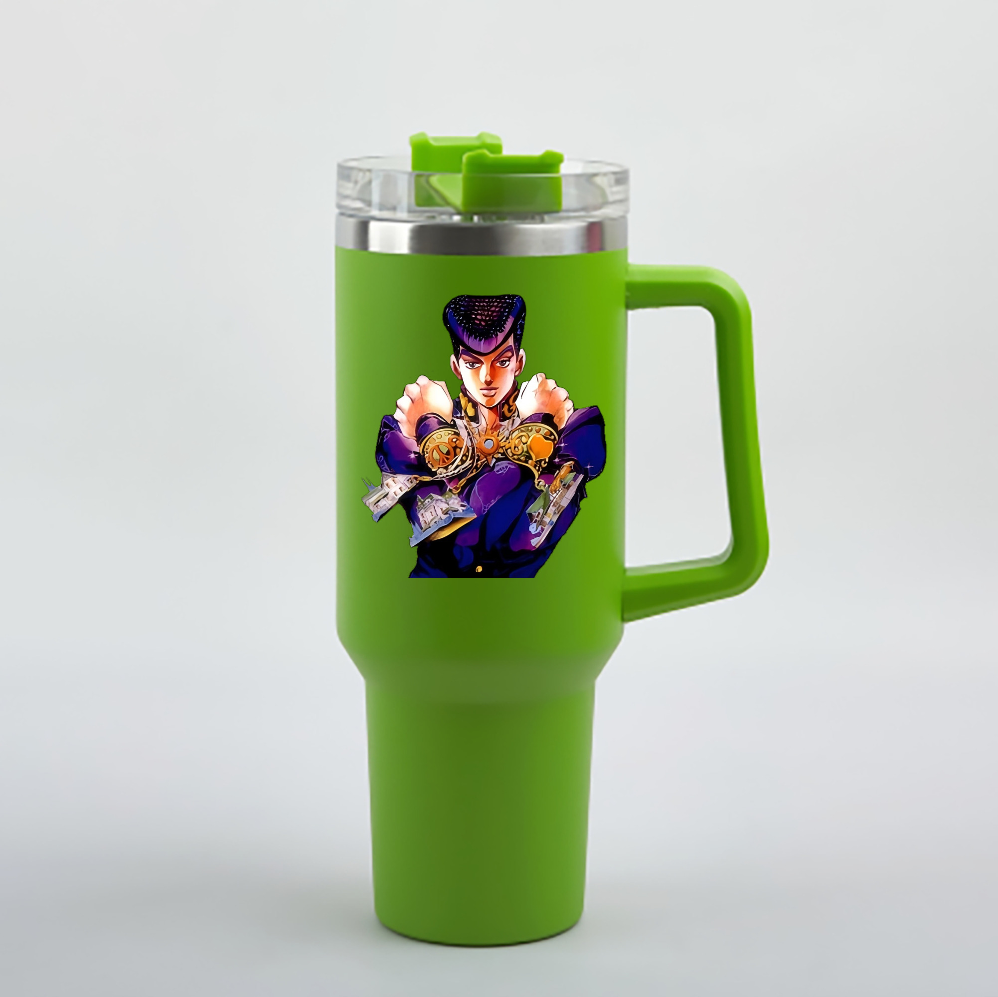 （画像用） ジョジョの奇妙な冒険 ひがしかた じょうすけ JoJo's Bizarre Adventure Higashikata Josuke 1200mL車用タンブラー - クリスタルステッカー（プラスチックストロー付き）